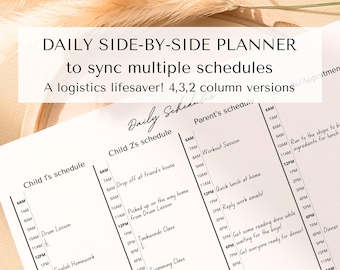 1 Page Daily Family Planner|Side-by-side|Sync Multiple Schedules [Editable/Printable] 2/3/4 Column Options | Organise logistics & classes!