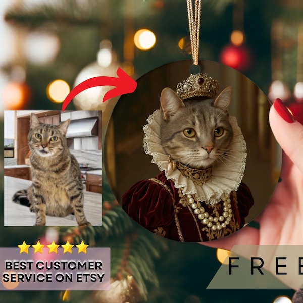 Custom Renaissance Ornament Pet Royal Cat Painting Pet Memorial Gift For Dog Lover Cat Ornament Christmas Gift Photo Customized Ornaments