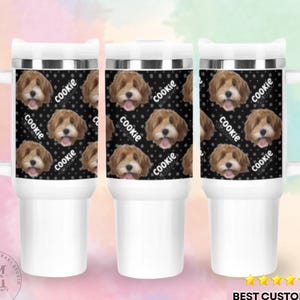 Custom Dog Tumbler with Handle and Straw Personalized Tumbler Dog Mom Gifts with Photo Dog Loss Pet Tumbler Customize Picture Dog Gift Cups