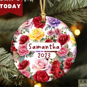 Rose Ornament Personalized Christmas Ornaments Flower Keepsake Personalized Name Ornament Christmas Flower Lover Gift Custom Ornament