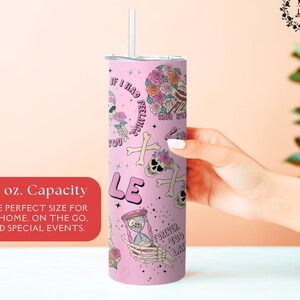 Floral Skeleton Valentine Tumbler Customized Tumbler with Lid and Straw Personalized Gift Valentine Gift for Her Personalized Tumbler Cup