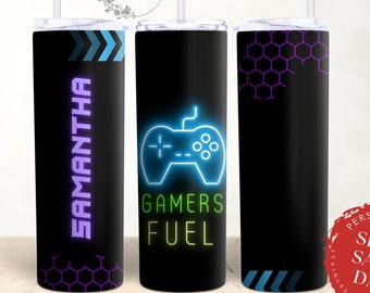 Neon Tumbler Gamer Tumbler Personalized Tumbler with Lid and Straw Neon Gamer Sports Lovers Gift Streamer Gamers Gift Custom Tumbler