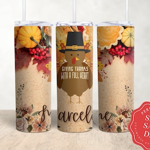Personalized Thanksgiving Tumbler With Straw Custom Tumbler With Lid  Personal Tumbler Fall Turkey Tumbler Gift Cute Thankful Gift