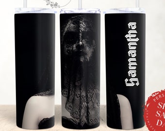 Goth Girl Tumbler Gothic Gift Personalized Tumbler with Lid and Straw Goth Aesthetic Custom Tumbler Scary Black Tumbler Gift Ideas