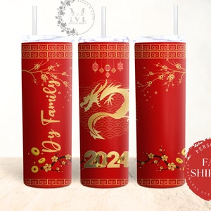 Red Gifts Gold Dragon Chinese New Year Tumbler Cup New Years Gift Personalized Custom Tumbler Cup for New Year 2024 Keepsake Good Luck Gift