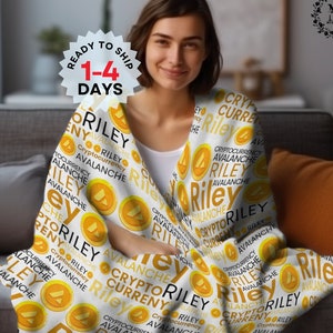 Cryptocurrency Day Trader Custom Blankets Bitcoin Throw Blanket Adult Blanket Tether Avalanche Dogecoin Ethereum Coin Personalized Blanket