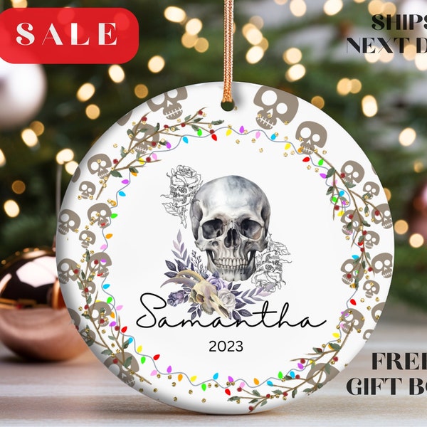 Christmas Lights Christmas Skull Personalized Ornament Spooky Christmas Xmas Witchy Gifts Gothic Ornament Witch Christmas Gifts