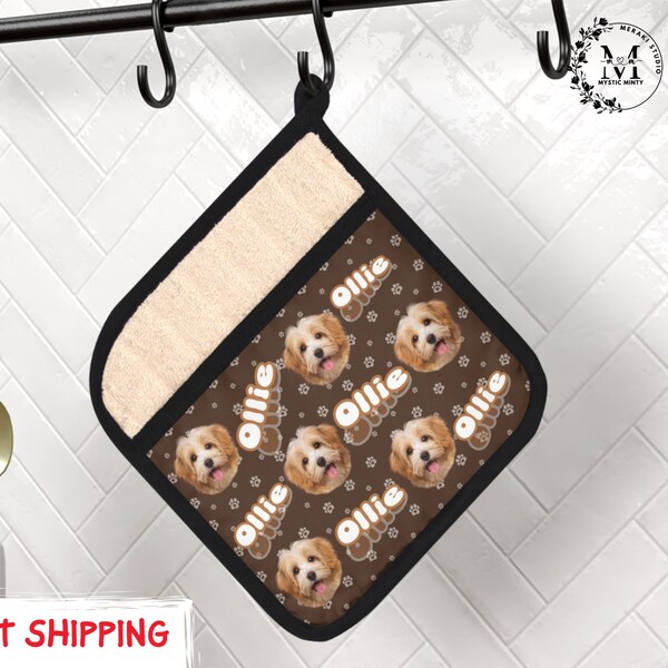 Custom Potholders Kitchen Presents for Mom Photo Personalized Gift Housewarming Gift First Home Dog Pot Holder Mothers Day Gift