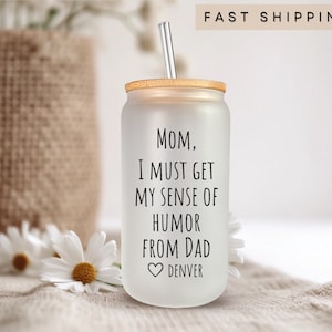 Funny Mom Gift Mug Glass Custom First Coffee Mom Frosted Ice Coffee Cup Bamboo Lid Straw Personalized Mom Coffee Gift Custom Gift for Mom