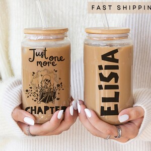 Custom Skeleton Glass Can Cup Just One More Chapter Glass Mug with Bamboo Lid Book Lover Gift for Teacher Iced Coffee Glass Reader Gift Her