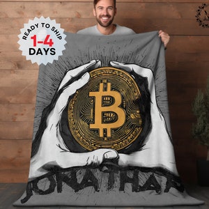 Bitcoin Hand Gift Personalized Blanket Crypto Currencies Investor Online Throw Blanket Couch Day Trader Custom Blankets Cryptocurrency Gift
