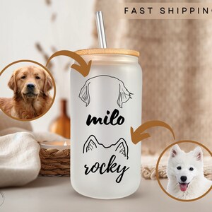 Personalized Dog Ears Frosted Coffee Cup Name Gift Custom Pet Name Glass Tumbler Puppy Ears Glass Mug Gift Pet Dog Lover Frosted Glass Cup