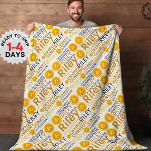 Cryptocurrency Day Trader Custom Blankets Bitcoin Throw Blanket Adult Blanket Tether Avalanche Dogecoin Ethereum Coin Personalized Blanket