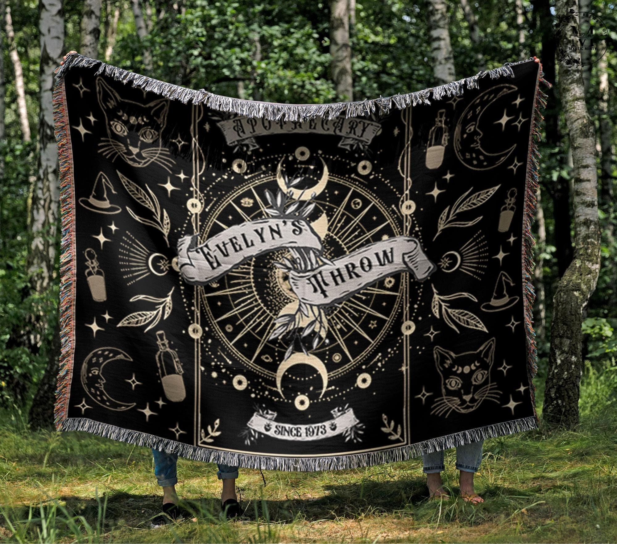 Personalized Magic Witch Woven Blanket Custom Name Blanket Witchcraft Throw Blanket Gothic Wall Decor Halloween Vintage Blanket Witchy Gifts