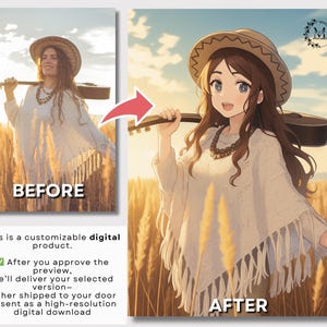 Anime Portrait Personalized Digital Wall Art Download Anime Drawing Prints Anime Digital Prints Custom Photo Gifts Digital Download Prints