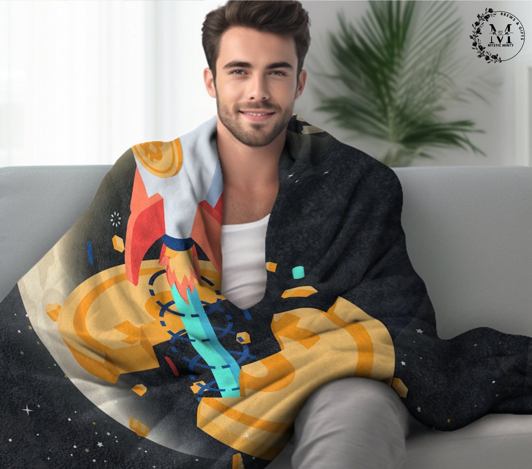 Custom Blankets Gift Rocket Blanket Bitcoin Cryptocurrency Gift Personalized Blanket and Throw