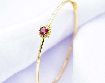 14K Gold Bangle Bracelet,Dainty Bracelet,Stackable Gold Bracelet,Personalized Bangle,Dainty Gemstone Bracelet,Cuff Bangle for Mom & Her