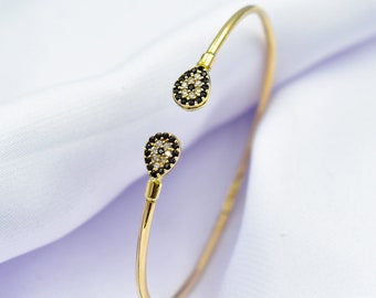 14K Gold Evil Eye Bracelet,Gold Bangle Bracelet,Timeless Beauty,Bangle,Evil Eye Bracelet,Minimalist Bangle Gift for Graduation - Mom and Her