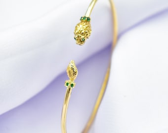 14K Gold Lion Head Bracelet with Gemstone Eyes,Ancient Greek Lion Bracelet,Unisex Bracelet,Animal Bangle,Symbol of Strength,Gift for Her