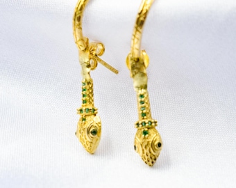 Snake Gold Earrings,14K Solid Gold Serpent Earrings,14K Gold Snake Cartilage Hoop,Snake Dangle Earring,Snake Piercing Earring,Animal Earring