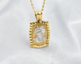 14K Solid Gold Orthodox Mary and Jesus,Greek Constantine Necklace,Medallion Necklace,Ancient Coin Pendant,Cristian Necklace,Dainty Pendant