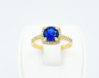 14K Gold Rosette Handmade Princess Inspired Ring,Blue Zircon Ring,Elegant & Unique Design,Luxurious Gift,Stylish Ring,Timeless Ring for Her
