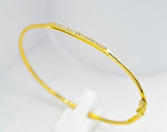 14K Gold Bar Bracelet, CZ or VVS1 Diamond Bangle,Dainty Gold Cuff, Custom Size,Gift for Her,Minimalist Gold Jewellery for Women Gift for Her
