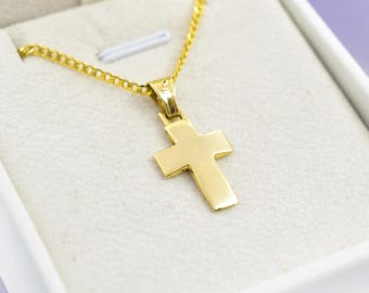 Minimalist Gold Cross Pendant | 14K Yellow Gold | High Polish Finish,Unisex Christian Necklace,Elegant Everyday Faith Jewellery,Baptism Gift