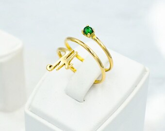 14K Personalized Solid Handmade Gold Ring,Custom Monogram Jewelry,Monogram Design Gold Ring,Unique Birthstone,Forever Custom Gift for Her
