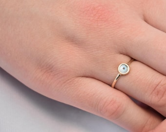 14K Solid Gold Evil Eye Ring,Elegant Gold Ring,Mother of Pearl Ring,Protection Ring,Dainty Pearl Ring,Adjustable Ring,Gift for Mom & Her