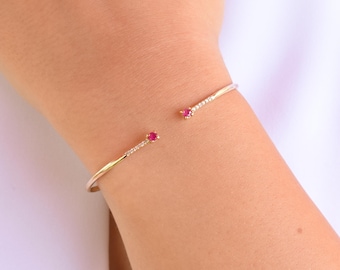 14K Gold Diamond VS/SI Bangle Bracelet,Ruby Gold Bangle Bracelet,Minimalist Bangle Bracelet,Plain Bangle,Bangle,Bracelet for Women,Mom Gift
