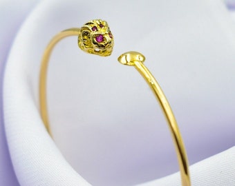 14K Gold Head Lion Bracelet,Symbol of Strength,Lion Gold Bracelet,Exclusive Ancient Greek Inspired Bracelet,Animal Collection