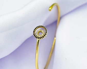 14K Gold Bagle Zircon Bracelet-Elegance, Sophisticated Jewelry, Pink Zircon Accents, Luxurious Beauty, Zircon Gold Bangle,Gift for Mom & Her