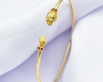 14K Gold Head Lion Bracelet,Gold Symbol of Strength,Lion Head Gold Bracelet,Elegant Ancient Greek Inspired Bracelet,Animal Gold Collection