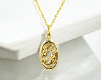 14K Solid Gold Pisces Zodiac Pendant,Pisces Necklace, Horoscope Necklace, Astrology Gold Pendant, 14K Zodiac Charm, Birth Zodiac Pendant