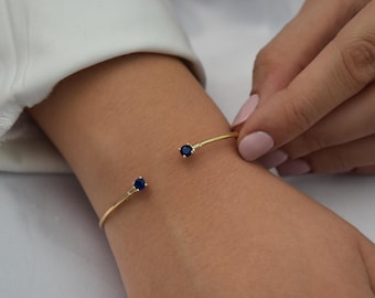 14K Gold Solid Bangle Sapphire,Luxury Sapphire Bangle, Bridal & Engagement Bangle,Bangle Sapphire Bracelet,Dainty Sapphire Bracelet
