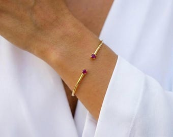 14K Gold Bangle with Natural Ruby,Birthstone Bracelet,Natural Ruby Jewellery,Adjustable Bracelet,Wedding & Engagement Bracelet,Gift for Her