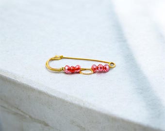 Red Zircon 14K Gold Pin with Captivating and Customizable Hook for Versatile Elegance and Personal Expression, Gift for Mom & Her