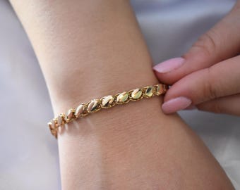 18K Solid Gold Cuban Bracelet,Link Bracelet,Gold Chain Bracelet,Dainty Chain Bracelet,Gift For Her,Women Mens Chain Bracelet,Christmas Gifts