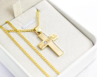 14K Gold Orthodox Cross Pendant with Enamel Back – Double-Sided Religious Jewelry for Men & Women