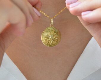 14K Gold Coin Byzantine Pendant,Greek Orthodox Constantine Necklace,Medallion Necklace,Ancient Coin Pendant,Cristian Necklace,Greek Coin