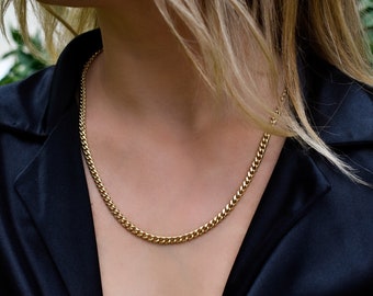 14K Gold Miami Curb Link Chain,Dainty Thick Gold Chain,Chunky Necklace,Unisex Gold Necklace Choker,Man-Women Chain,Jewellery for All