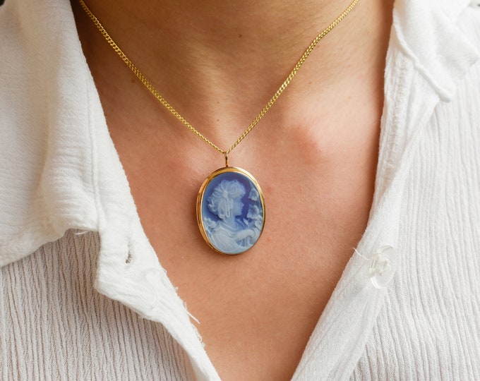 Featured listing image: 14K Gold Blue Cameo Pendant,Pin Cameo,Cameo Pendant,Luxury Greek Jewellery,Cameo Pendant,Vintage Blue Cameo,Cameo Necklace and Pin