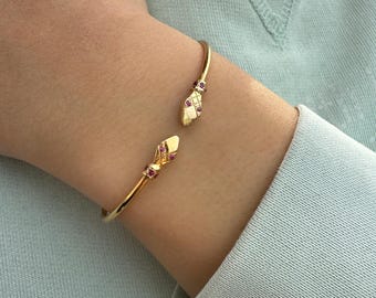 14K Snake Bracelet for Women,14K Gold Serpent Symbol Bracelet,Ancient Greek Animal Bracelet,Chinese Calendar Snake Bangle Bracelet