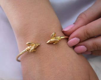 14K Solid Gold Ram Bangle,Ancient Greece Jewel,Aries Gold Bracelet,Ram Handcrafted Gold Bangle,Bangle Gift,Fine Jewelry,Gold Animal Bracelet