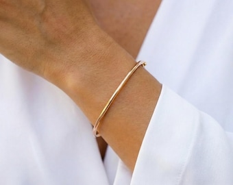 14K Rose Gold Bangle, Solid Gold Thin Bracelet, Elegant Rose Gold Jewellery for Women, Dainty Gold Bangle, Minimalist Real Gold Bracelet