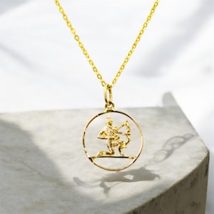 14K Solid Gold Schütze Halskette Sternzeichen Anhänger - Schütze Sternzeichen Schmuck, Horoskop Halskette, Astrologie Gold Anhänger, Geburt Charm