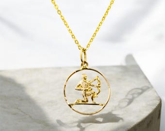 14K Solid Gold Sagittarius Necklace Zodiac Sign Pendant - Sagittarius Zodiac Jewelry,Horoscope Necklace, Astrology Gold Pendant,Birth Charm