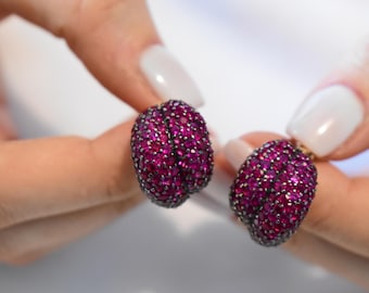 18K Natural Ruby Earrings,Ruby Earrings,Gold Hoop Earrings,Unique Earrings,Delicate Ruby Earrings,Exclusive Premium Jewellery for Her