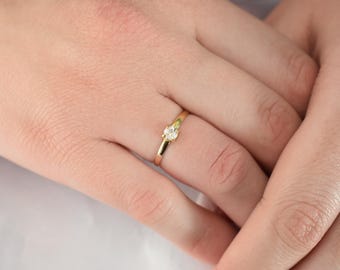 14K Solid Gold Thin Minimalist Ring–White Zircon, Stackable Jewellery Gold Ring,Wedding & Engagement Stacking Ring,Minimalist Ring for Her